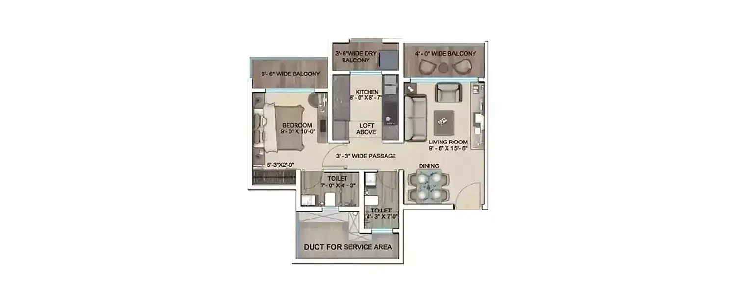 Floor Plan 1 BHK-508 Sq.ft.