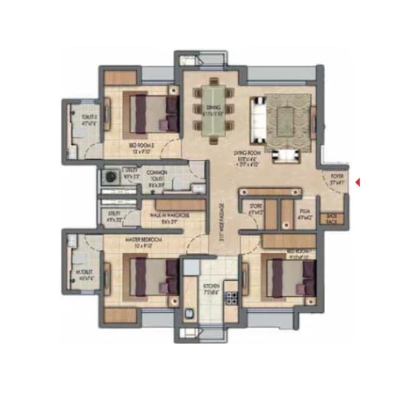 Floor Plan 2 BHK-771 Sq.ft.
